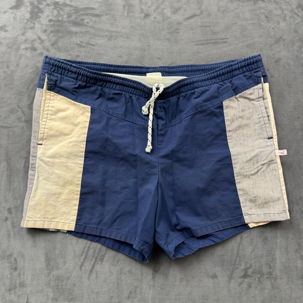 Vintage Jantzen Mens Swim Trunks Navy Blue Colorblock Shorts Made in USA Size M